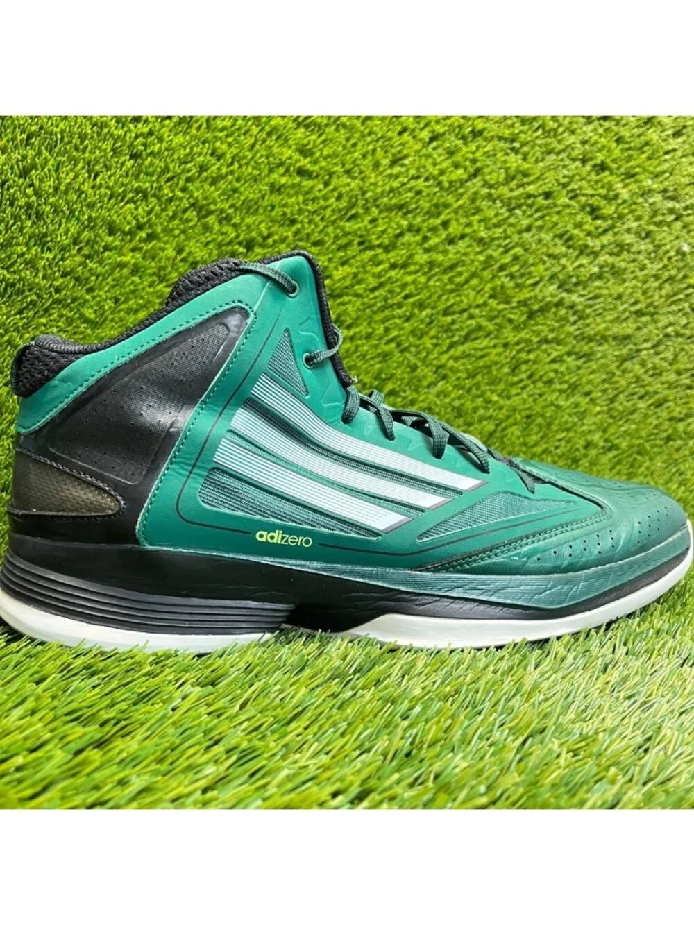 Adidas Adizero Mens Size 13 Green Black White Athletic Basketball Shoes Sneakers